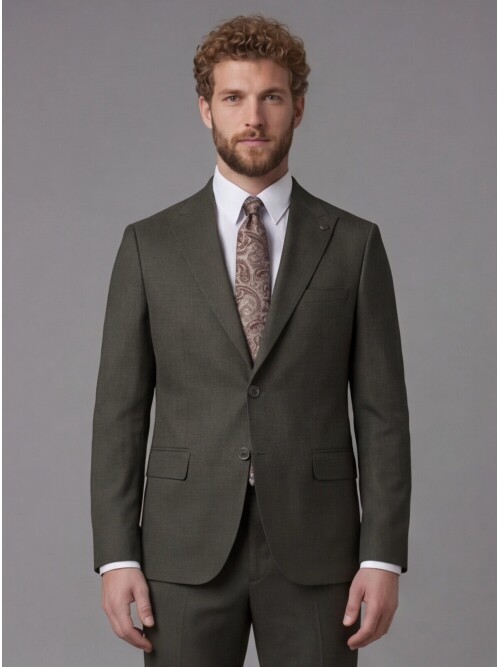 Dark Green Peak Lapel Comfort Fit Mens Suit