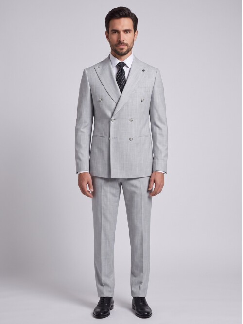 Double-Breasted Striped Light Gray Suit