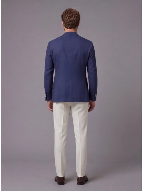 Lacivert Ceket Beyaz Pantolon Kombinli Slim Fit Takım Elbise