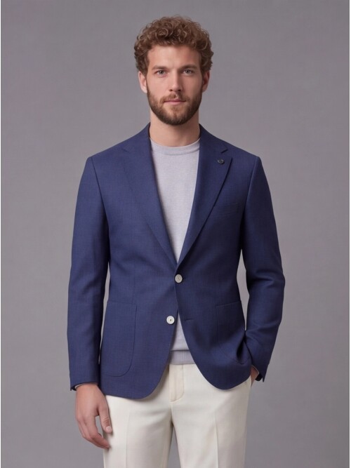 Lacivert Ceket Beyaz Pantolon Kombinli Slim Fit Takım Elbise