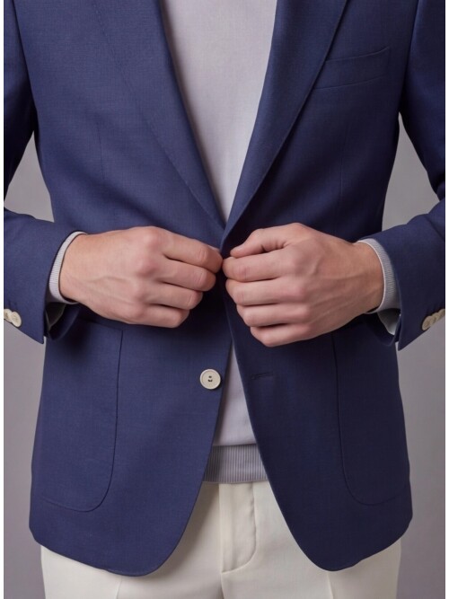 Lacivert Ceket Beyaz Pantolon Kombinli Slim Fit Takım Elbise