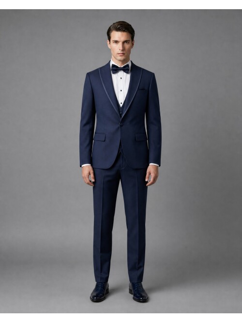 Navy Blue Peak Lapel Slim Fit Single-Button Grooms Suit