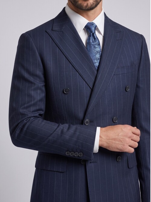 Navy Striped Regular Fit Double Breasted Suit