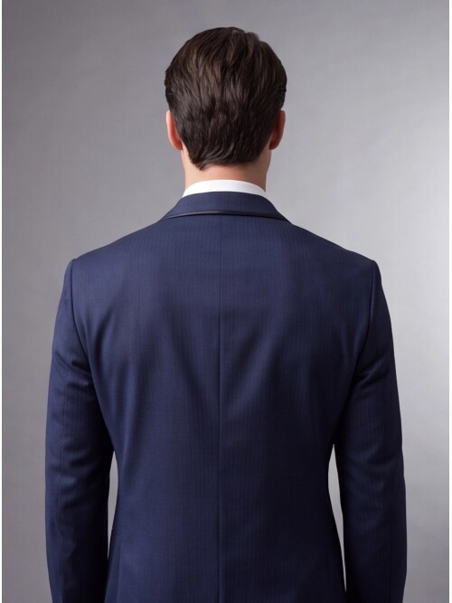 Lacivert Çizgili Slim Fit Şal Yaka Tek Düğme Damatlık