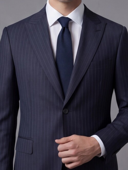 Lacivert Çizgili Yünlü Sivri Yaka Regular Fit Takım Elbise