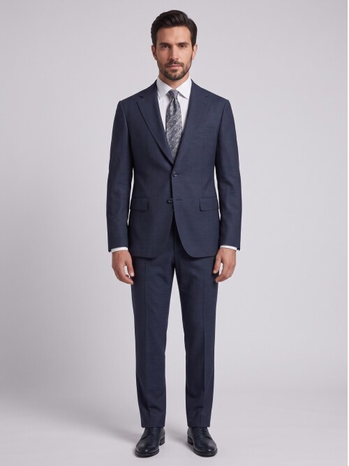 Lacivert Comfort Fit Mono Yaka Takım Elbise