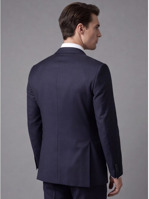 Lacivert Comfort Fit Mono Yaka Yünlü Takım Elbise