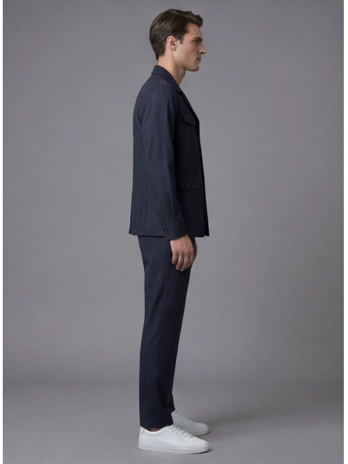 Navy Blue Comfort Fit Unlined Safari Sport Suit