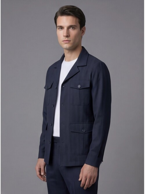 Navy Blue Comfort Fit Unlined Safari Sport Suit
