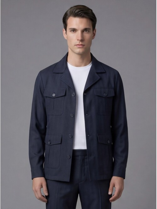 Navy Blue Comfort Fit Unlined Safari Sport Suit
