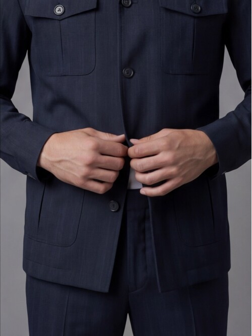 Navy Blue Comfort Fit Unlined Safari Sport Suit