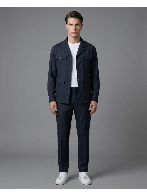 Navy Blue Comfort Fit Unlined Safari Sport Suit