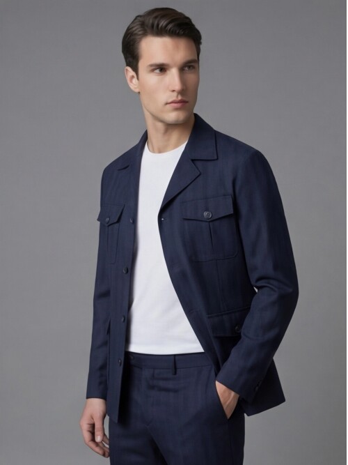 Navy Blue Comfort Fit Unlined Safari Sport Suit