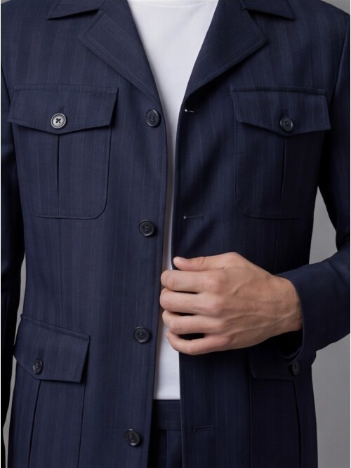 Navy Blue Comfort Fit Unlined Safari Sport Suit