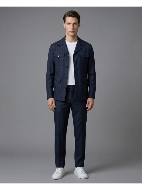 Navy Blue Comfort Fit Unlined Safari Sport Suit