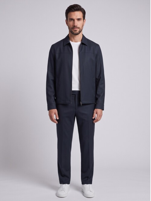 Lacivert Fermuarlı Smart Casual Ceket Pantolon Erkek Takım