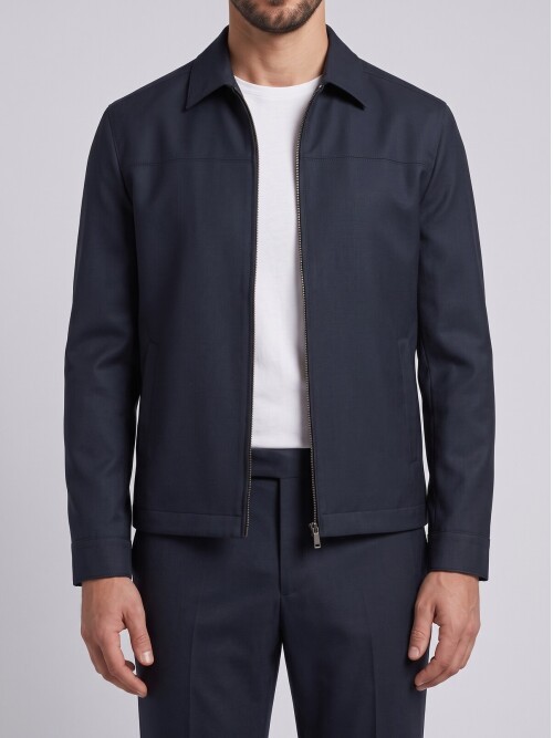 Lacivert Fermuarlı Smart Casual Ceket Pantolon Erkek Takım
