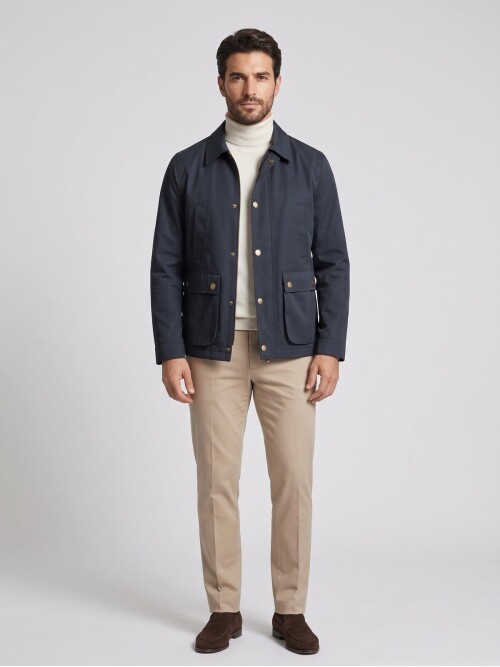 Lacivert Gömlek Yaka Comfort Fit Mont