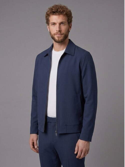 Lacivert Gömlek Yaka Fermuarlı Comfort Fit Spor Takım Elbise