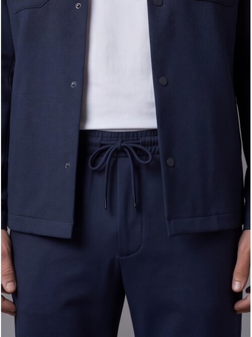 Lacivert Gömlek Yaka Safari Cep Comfort Fit Spor Takım