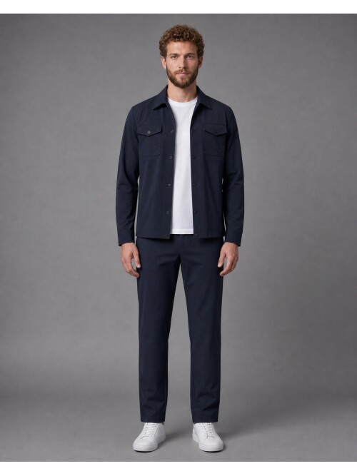 Navy Blue Shirt Collar Sport Suit
