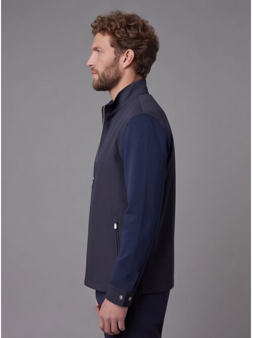 Lacivert Hakim Yaka Fermuarlı Comfort Fit Kısa Mont