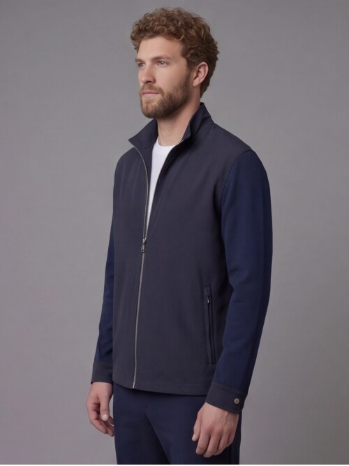 Lacivert Hakim Yaka Fermuarlı Comfort Fit Kısa Mont