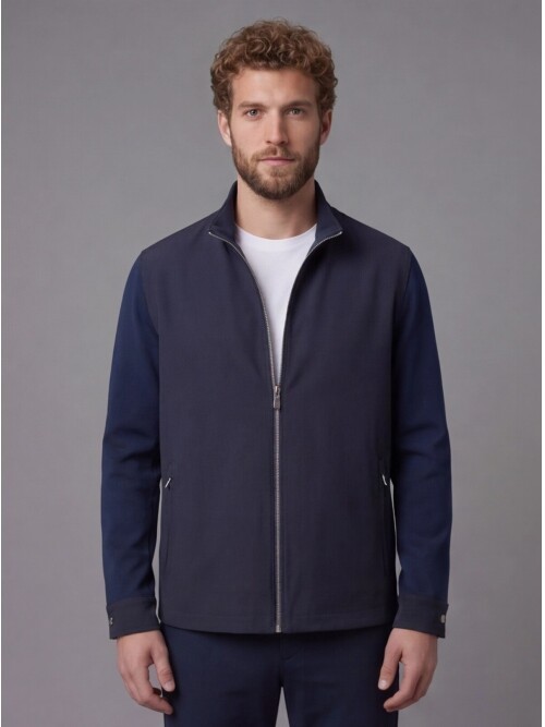 Lacivert Hakim Yaka Fermuarlı Comfort Fit Kısa Mont