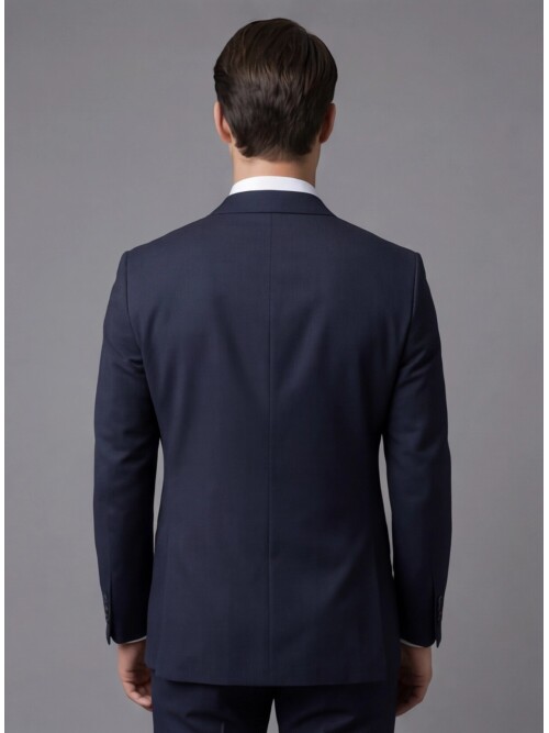 Lacivert Mono Yaka Çift Düğmeli Takım Elbise