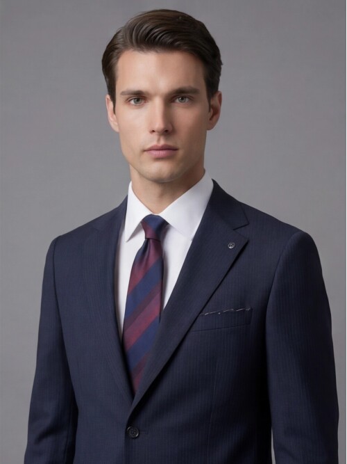 Lacivert Mono Yaka Çift Düğmeli Takım Elbise