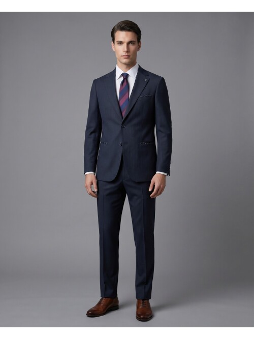 Lacivert Mono Yaka Çift Düğmeli Takım Elbise