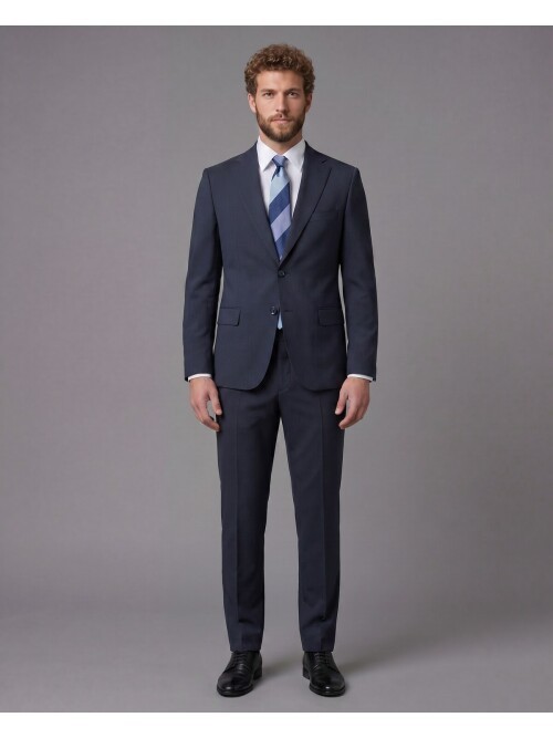 Lacivert Mono Yaka Comfort Fit 2 Düğmeli Takım Elbise