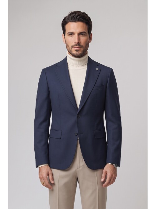 Lacivert Mono Yaka Comfort Fit Ceket