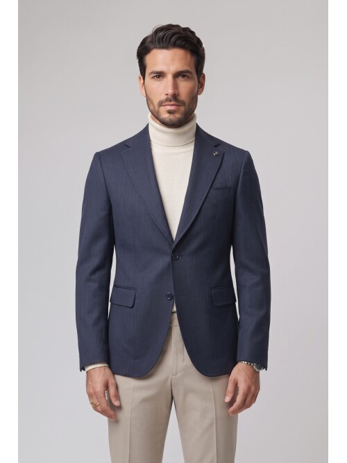 Lacivert Mono Yaka Comfort Fit Ceket