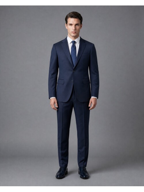 Lacivert Mono Yaka Slim Fit 2 Düğme Takım Elbise