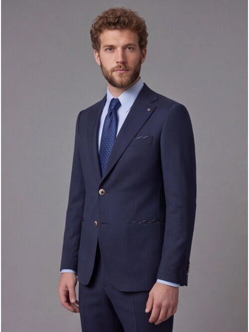 Lacivert Mono Yaka Slim Fit 2 Düğmeli Takım Elbise