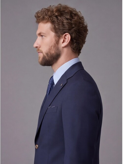 Lacivert Mono Yaka Slim Fit 2 Düğmeli Takım Elbise