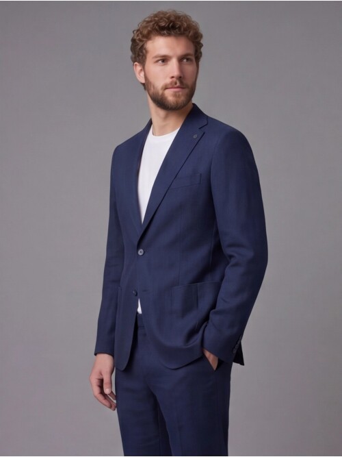 Navy Notch Lapel Slim Fit Patch Pocket 2-Button Suit