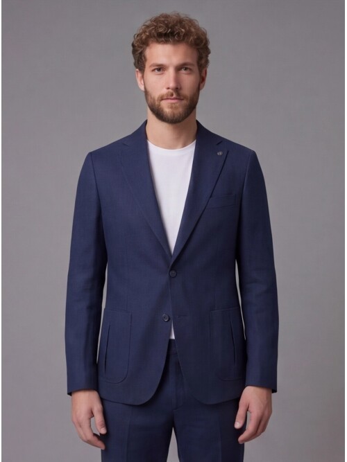 Navy Notch Lapel Slim Fit Patch Pocket 2-Button Suit