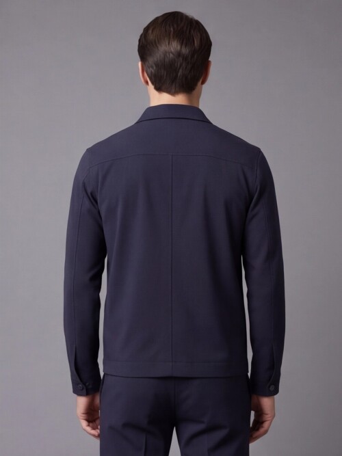 Navy Blue Zippered Safari Pocket Comfort Fit Casual Suit