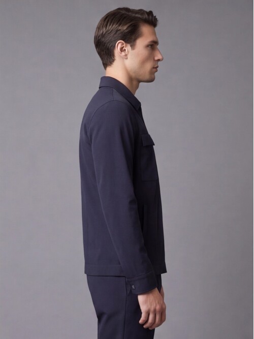 Navy Blue Zippered Safari Pocket Comfort Fit Casual Suit
