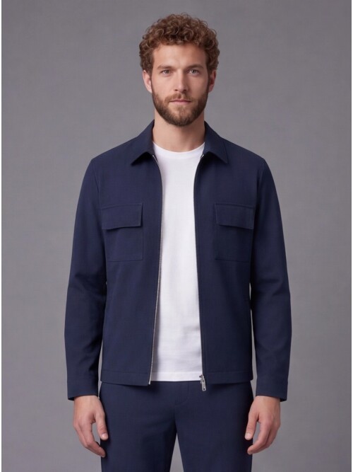 Navy Safari Pocket Zippered Sport Suit