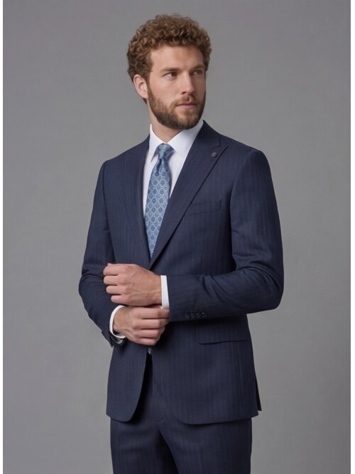 Navy Blue Peak Lapel Comfort Fit Mens Suit