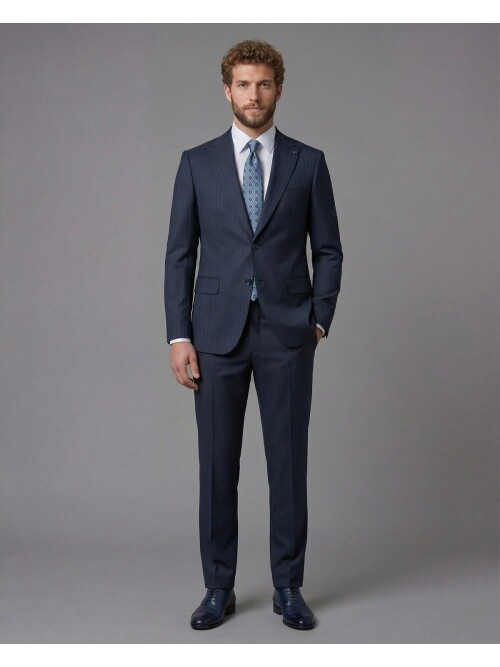 Navy Blue Peak Lapel Comfort Fit Mens Suit