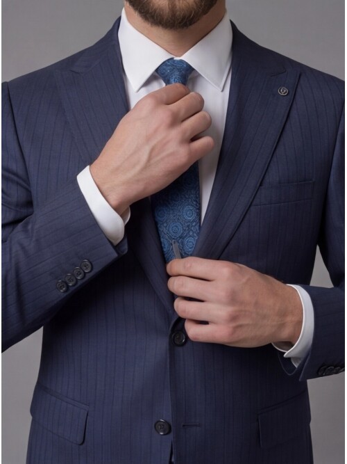 Navy Blue Peak Lapel Comfort Fit Mens Suit