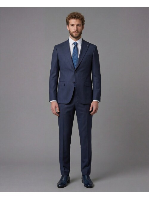 Navy Blue Peak Lapel Comfort Fit Mens Suit