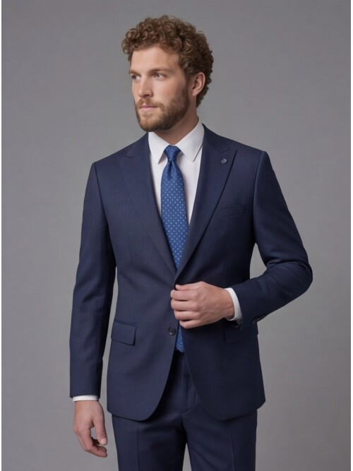 Navy Blue Peak Lapel Comfort Fit Mens Suit