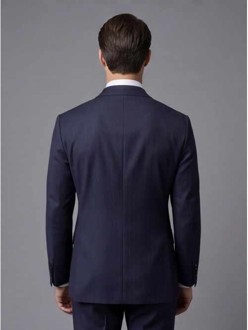 Lacivert Sivri Yaka Yünlü Kruvaze Takım Elbise