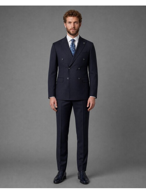 Navy Blue Peak Lapel Double Breasted Suit