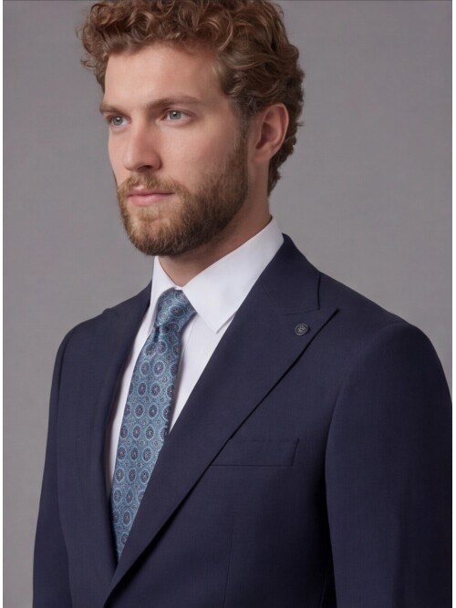 Navy Blue Peak Lapel Slim Fit 2-Button Patch Pocket Suit